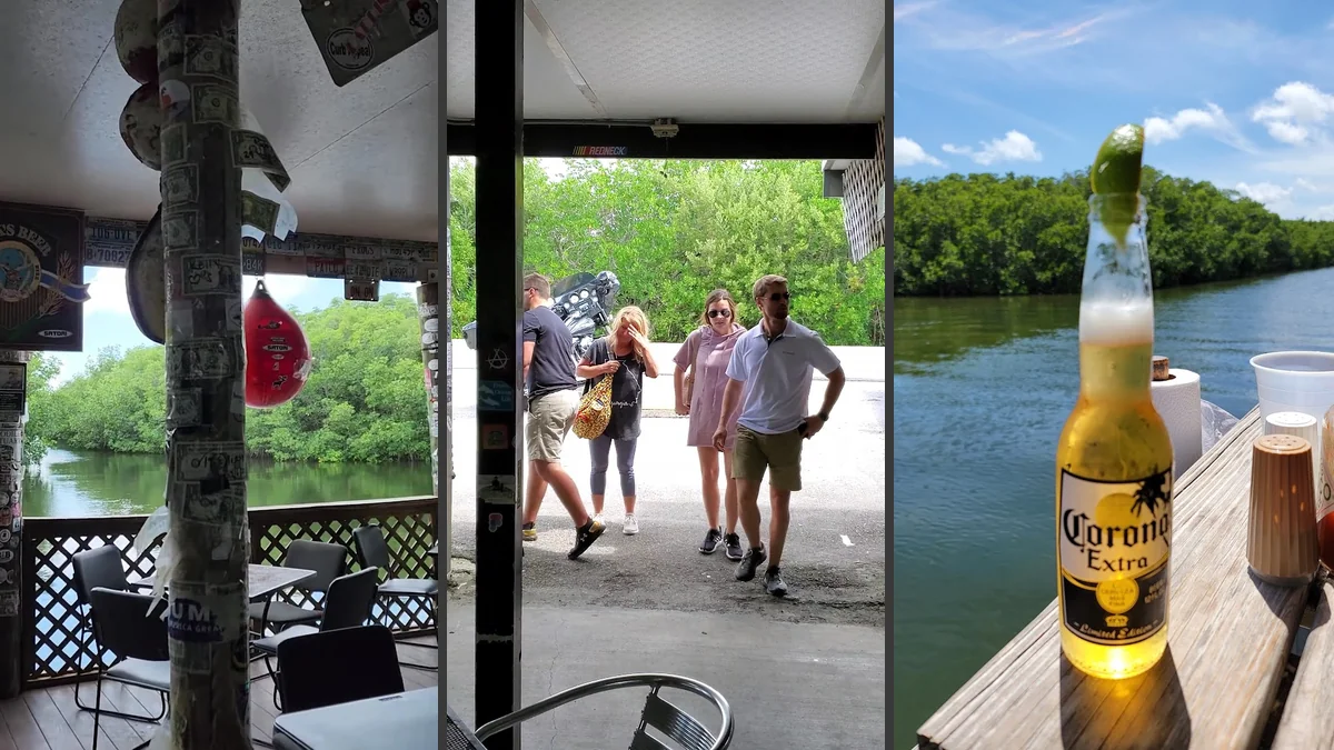 Casual bar area beside the water.